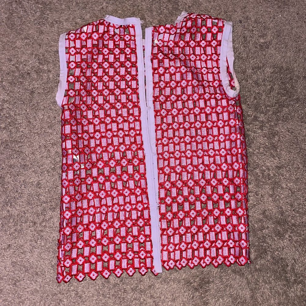SANDRO PARIS "Yonna" Geometric Openwork Lace Rouge Top - Picture 6 of 8